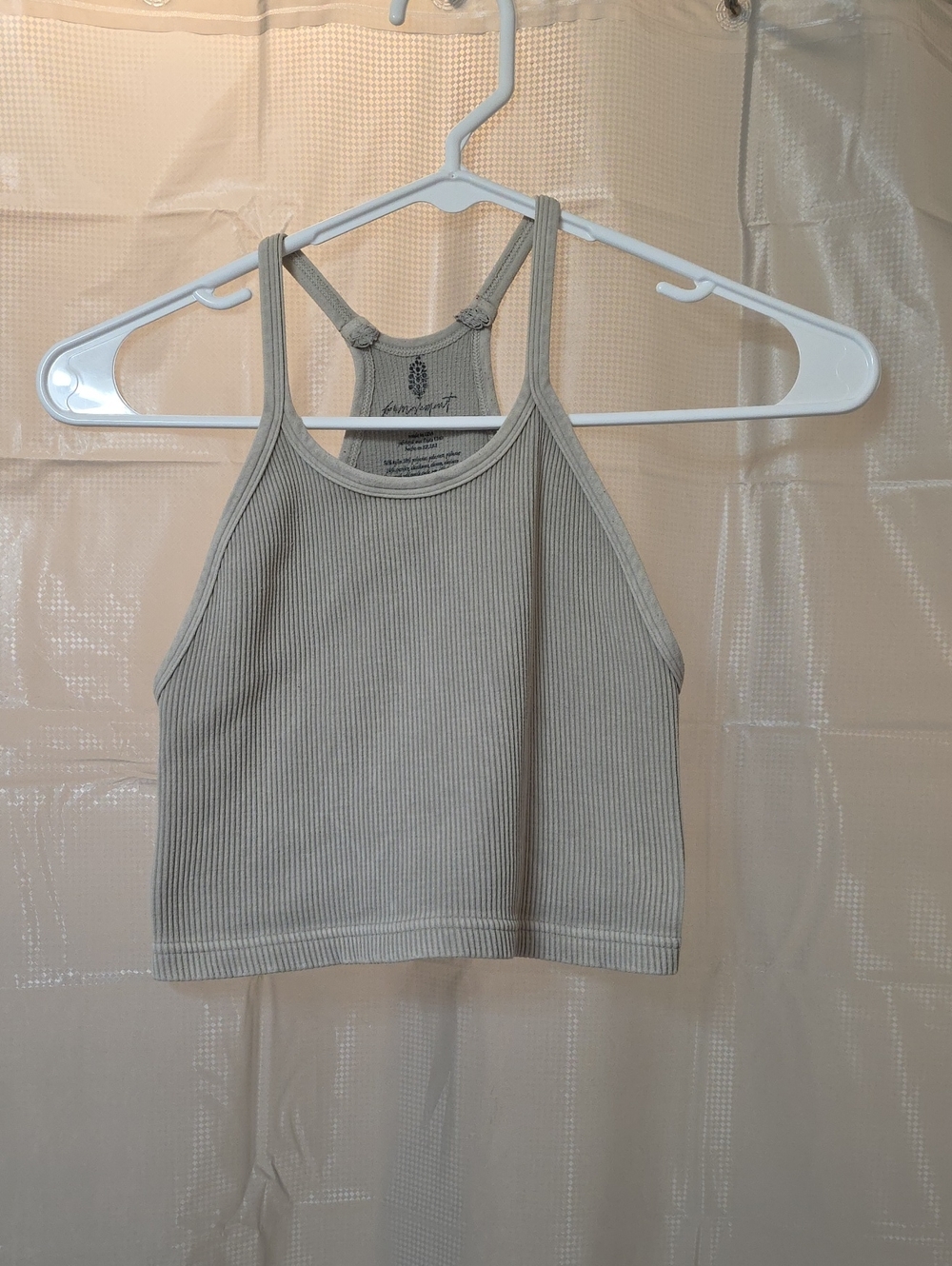 Free People Ribbed Racerback Crop Tank - Light Taupe